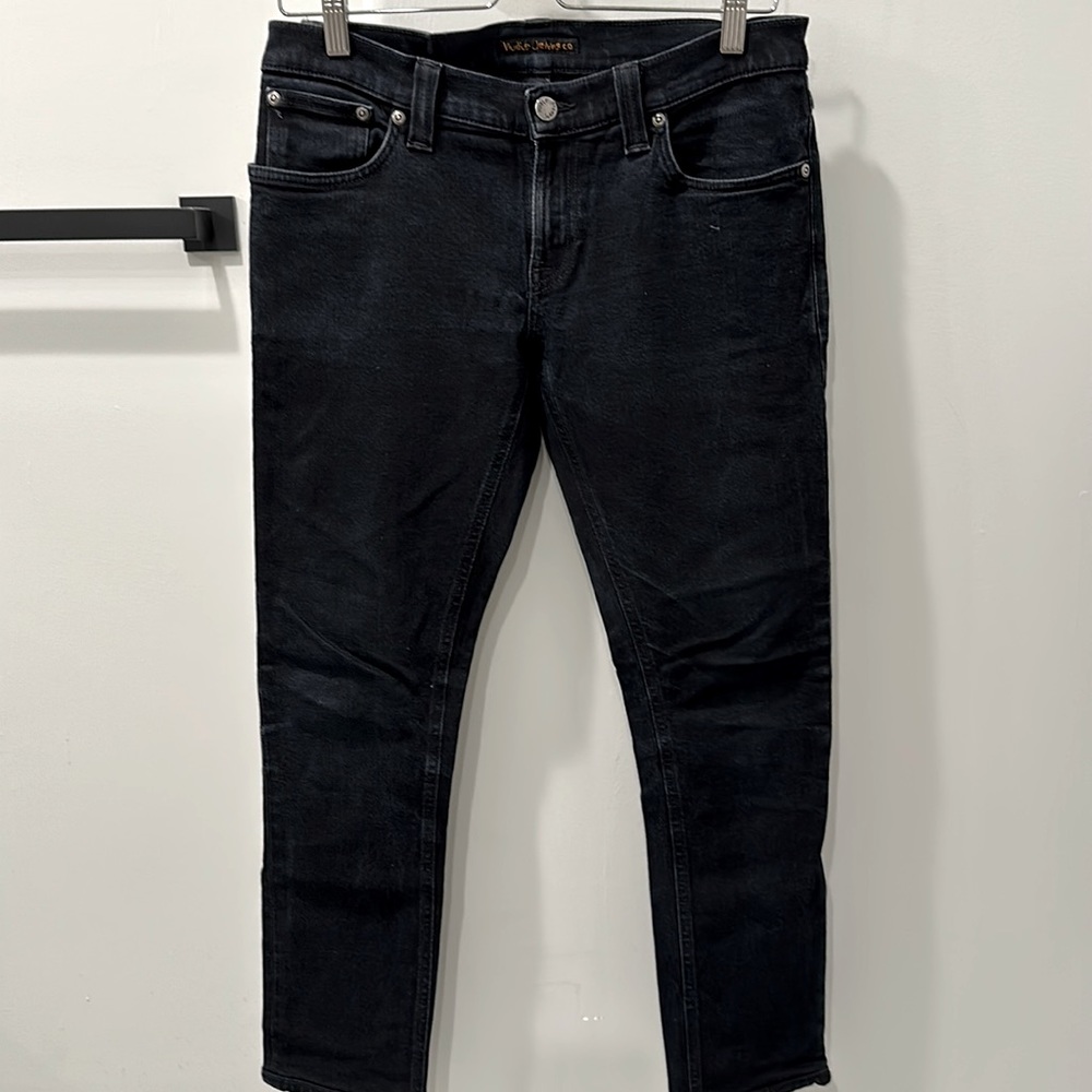 Nudie Jeans “Tight Long John” organic black skinny jeans.